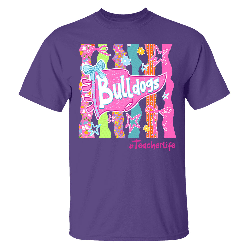 Personalized Mascot Spirit Shirt, Custom Team Name Bow Pennant Tee, Colorful School Spirit Teacher T-Shirt T24