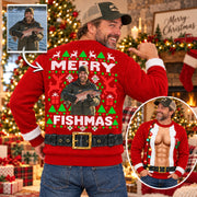 Custom Photo Merry Fishmas Ugly  Sweater, Gift For Fishing Lovers, Funny Xmas Gift L0411 Hv01