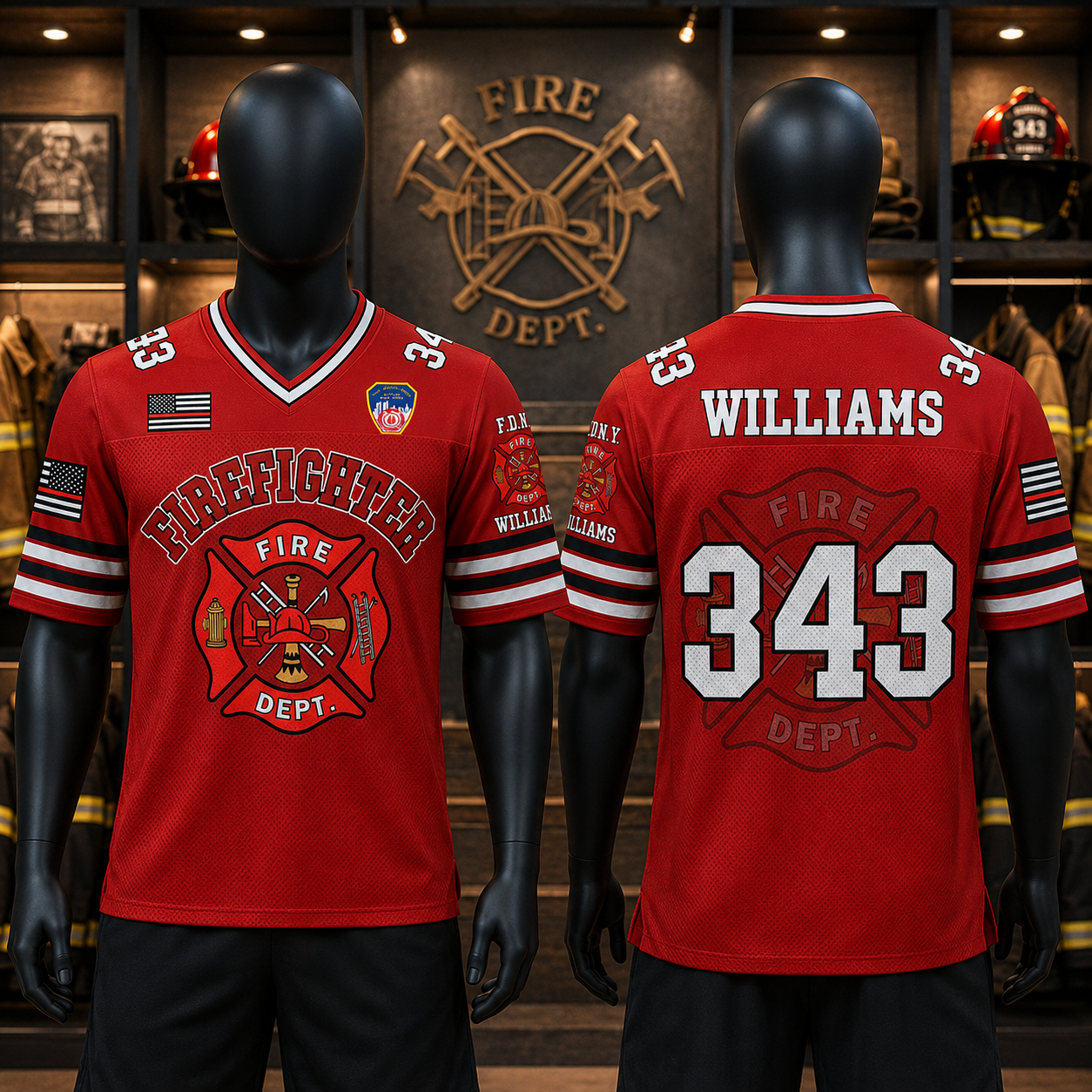 US Firefighter Football Jersey Custom Dept Name Number Firefighter Retirement Fireman Dad Grandpa H2511
