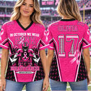 Custom In October We Wear Pink Football Jersey Breast Cancer Awareness Football Jersey Personalized Name & Number Shirt H2511 Trna