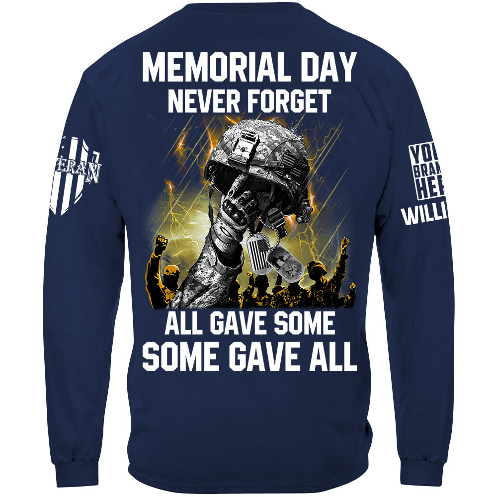 Memorial Day Never Forget All Gave Some Some Gave All Custom Shirt For Veteran Memorial Day Veteran Day Gift H2511