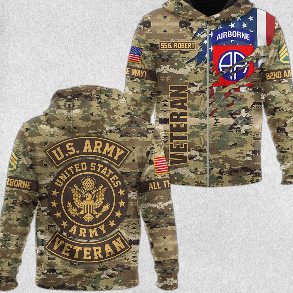 US Veteran Custom Hoodie Proud Served In U.S Military Division Personalized All Over Print Shirt Veterans Day Gift H2511