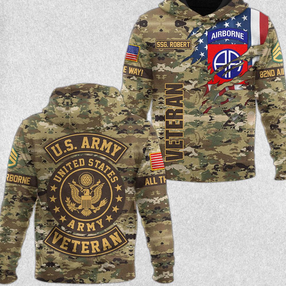 US Veteran Custom Hoodie Proud Served In U.S Military Division Personalized All Over Print Shirt Veterans Day Gift H2511
