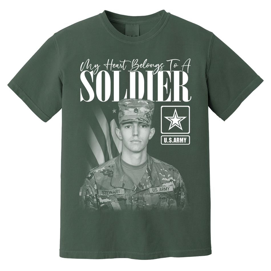 My Heart Belongs To A Soldier Custom Washed Tee Retro Bootleg Shirt For Military Family Day Training Graduate Family Member Shirt H2511 Trna