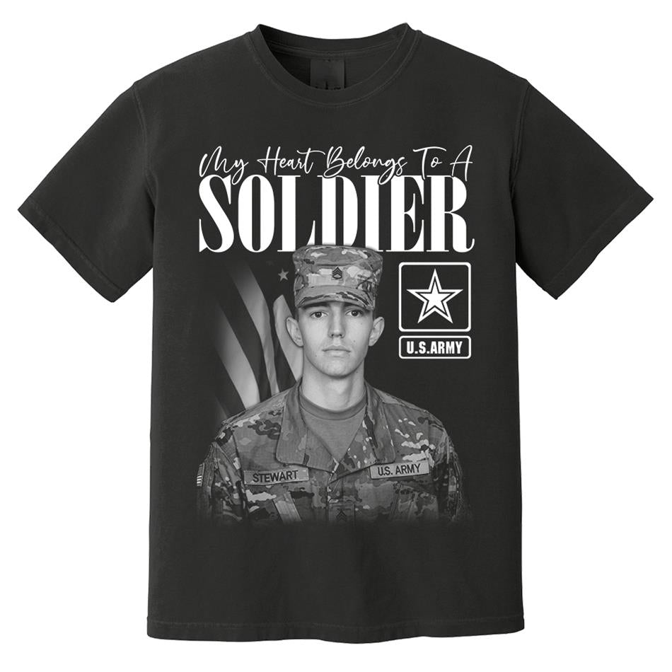 My Heart Belongs To A Soldier Custom Washed Tee Retro Bootleg Shirt For Military Family Day Training Graduate Family Member Shirt H2511 Trna