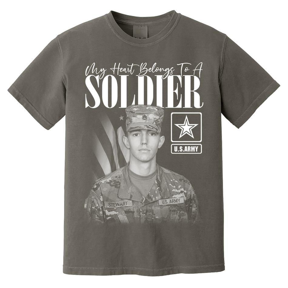 My Heart Belongs To A Soldier Custom Washed Tee Retro Bootleg Shirt For Military Family Day Training Graduate Family Member Shirt H2511 Trna