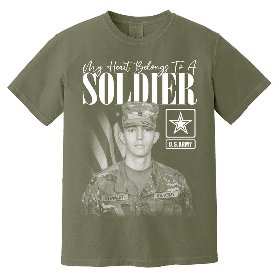 My Heart Belongs To A Soldier Custom Washed Tee Retro Bootleg Shirt For Military Family Day Training Graduate Family Member Shirt H2511 Trna