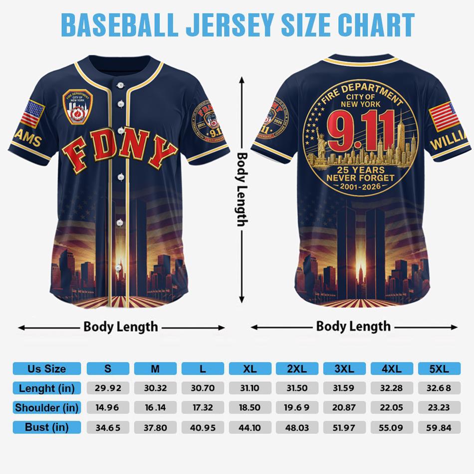 Fire Department NY Never Forget 25 Years Anniversary The Bravest 2001-2026 Baseball Jersey 9-11 Memorial Jersey For Firefighter H2511 Trna 