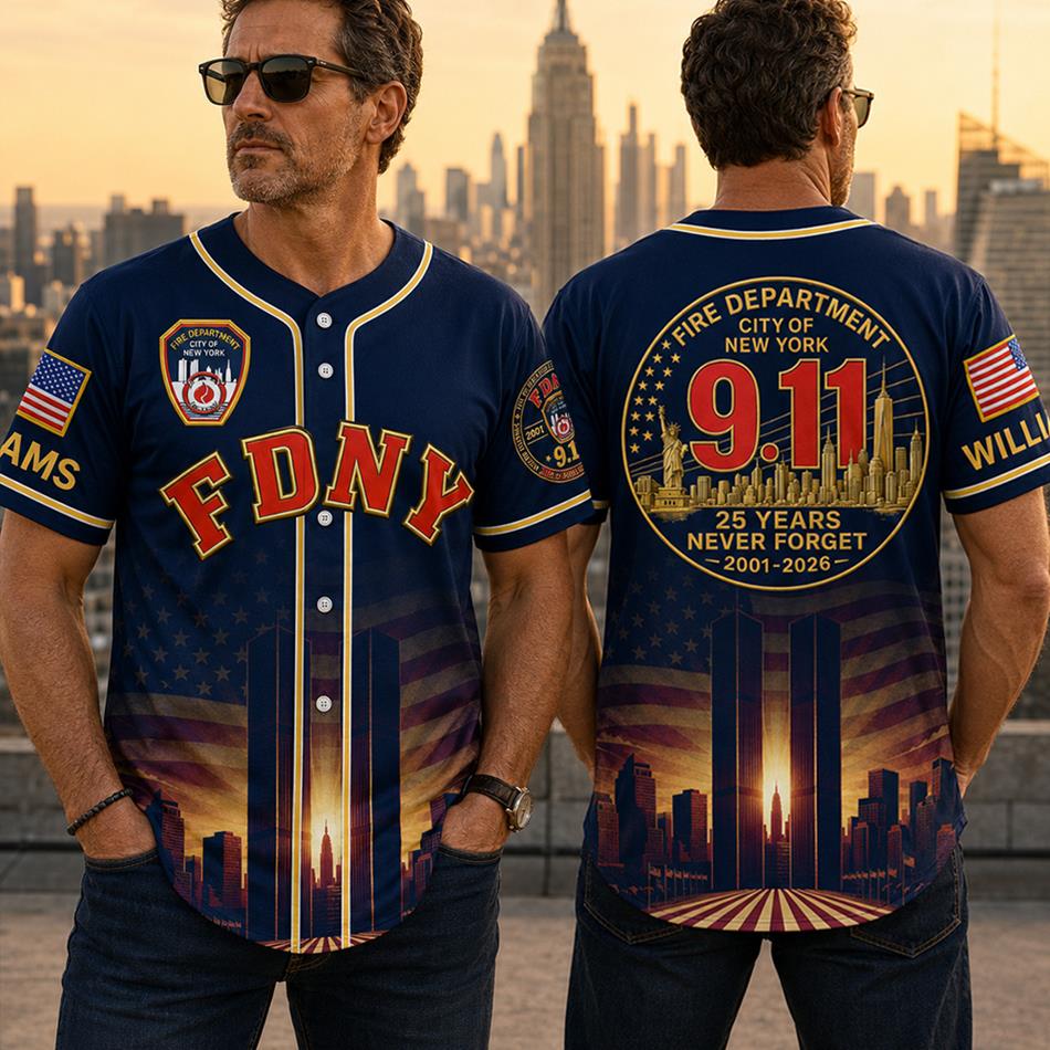 Fire Department NY Never Forget 25 Years Anniversary The Bravest 2001-2026 Baseball Jersey 9-11 Memorial Jersey For Firefighter H2511 Trna 