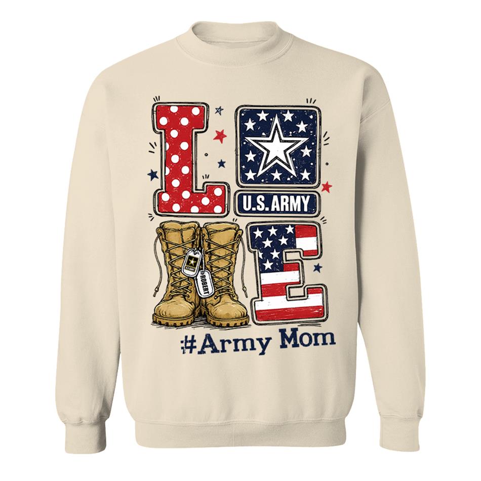 Love Army Mom Combat Boots Custom Shirt For Proud Military Mom Sister Wife Grandma 4Th July Shirt H2511 Trna