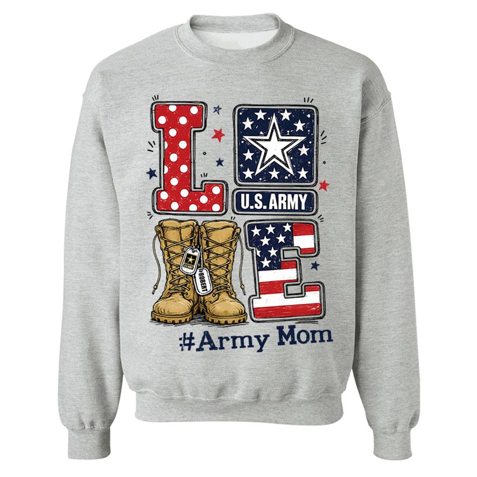Love Army Mom Combat Boots Custom Shirt For Proud Military Mom Sister Wife Grandma 4Th July Shirt H2511 Trna