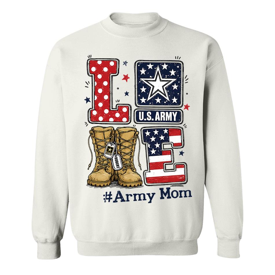 Love Army Mom Combat Boots Custom Shirt For Proud Military Mom Sister Wife Grandma 4Th July Shirt H2511 Trna