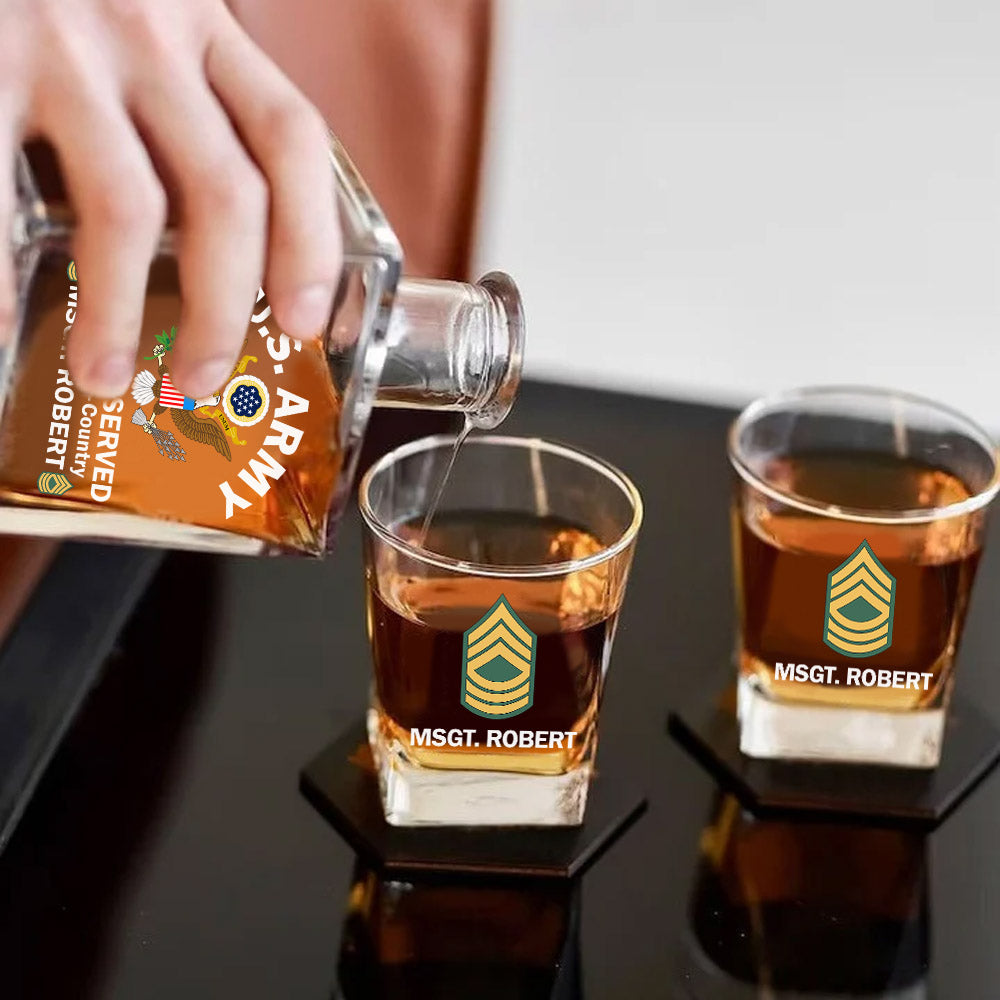 Proudly Served Duty Honor Country Custom Veteran Whiskey Decanter Set Gift For Veteran H2511