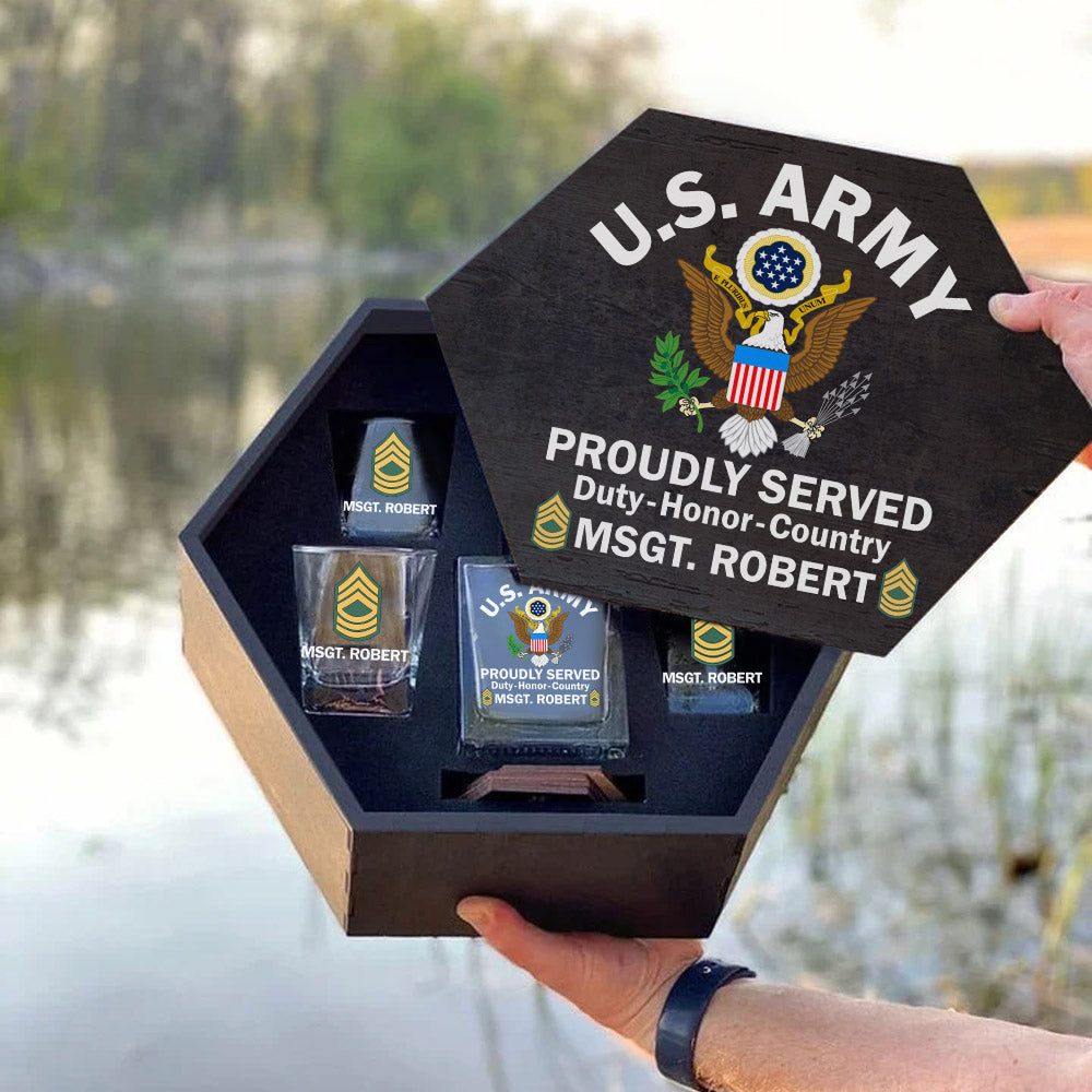 Proudly Served Duty Honor Country Custom Veteran Whiskey Decanter Set Gift For Veteran H2511