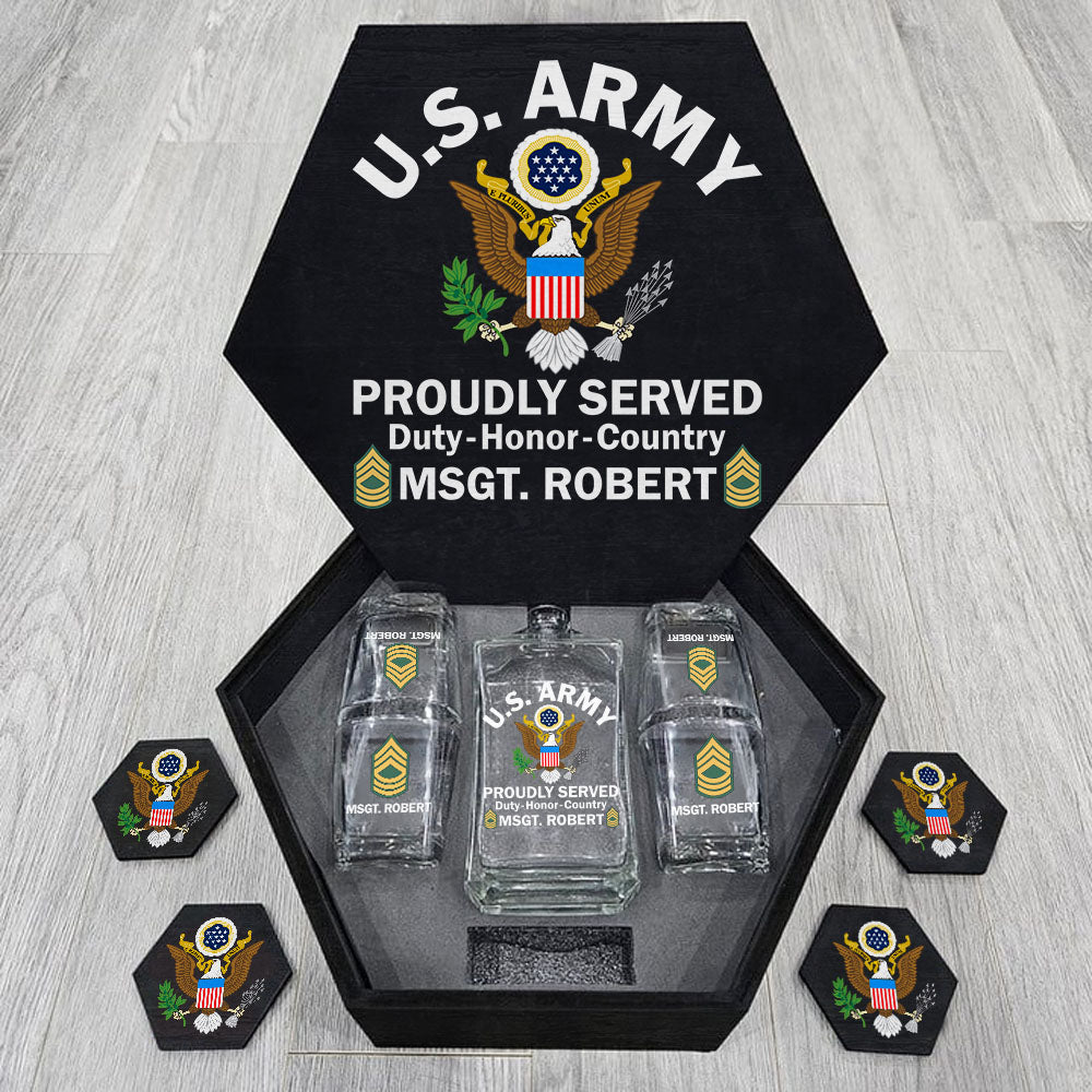 Proudly Served Duty Honor Country Custom Veteran Whiskey Decanter Set Gift For Veteran H2511