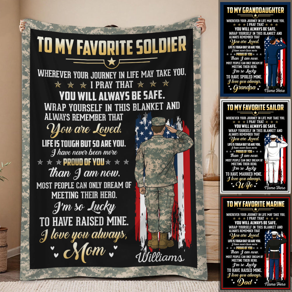 To My Favorite Soldier Military Going Away Gift For Son- Proud Army Mom Blanket From Proud Army Mom Sister H2511 Trna