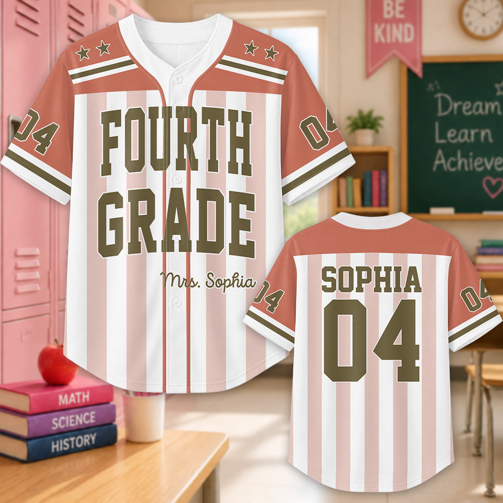 Personalized Teacher Baseball Jersey, Custom Name Number Jersey, First Grade Teacher Shirt, Back To School Gift, Teacher Team Game Day Tee Hv01