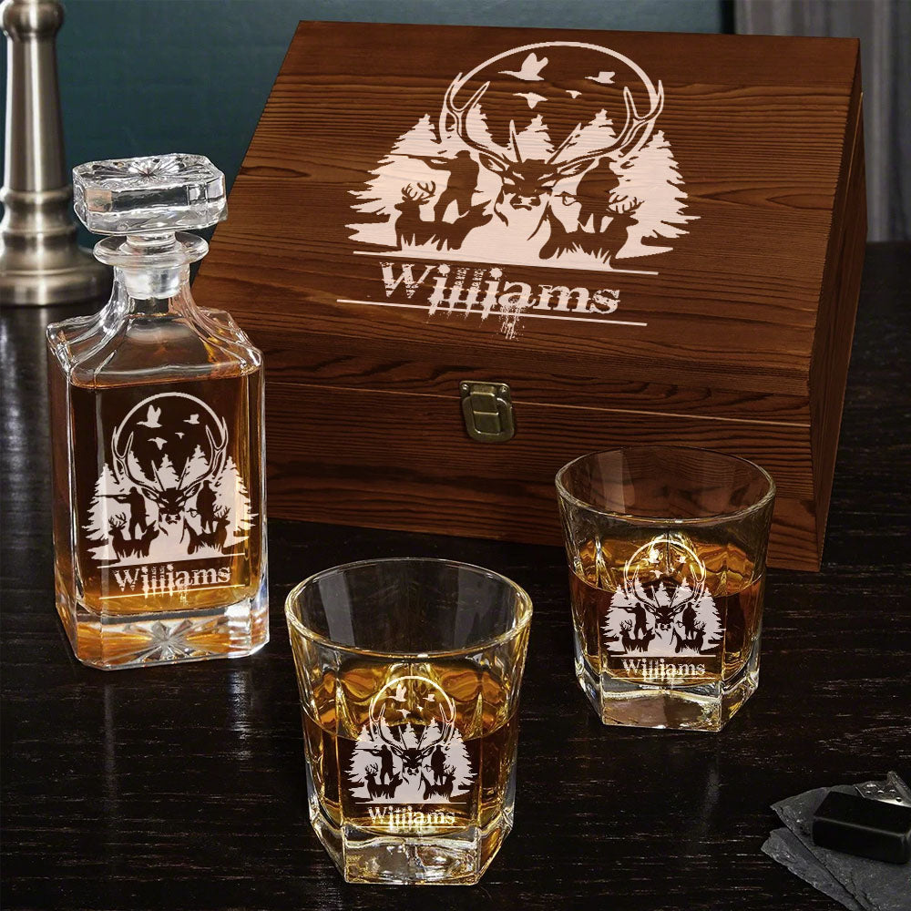 Custom Name Whiskey Decanter Set Gift for Deer Hunter Outdoor Hunting Set H2511