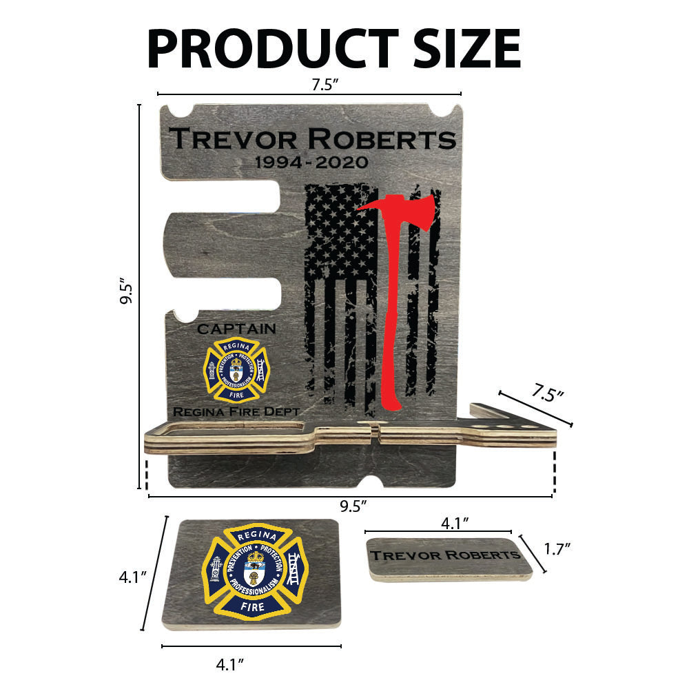 Personalized Gift for Firefighter Wood Docking Station Desk Organizer Custom Fireman Gift Phone Stand H2511