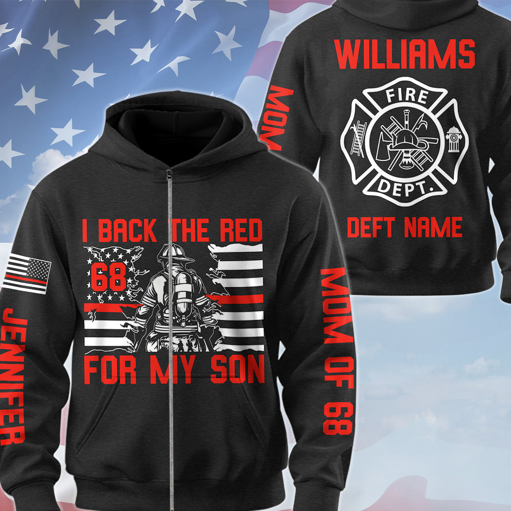 I Back The Red For My Son Custom All Over Print Shirt Hoodie Gift For Fire Mom Dad Firefighter Family Shirt H2511 Trna