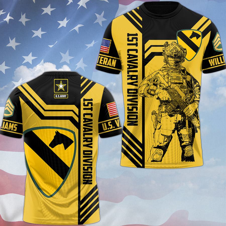 Custom 3D All Over Prints T-Shirt, Personalized Name And Military Logo Divison Shirt Gift For Veteran H2511 Trna