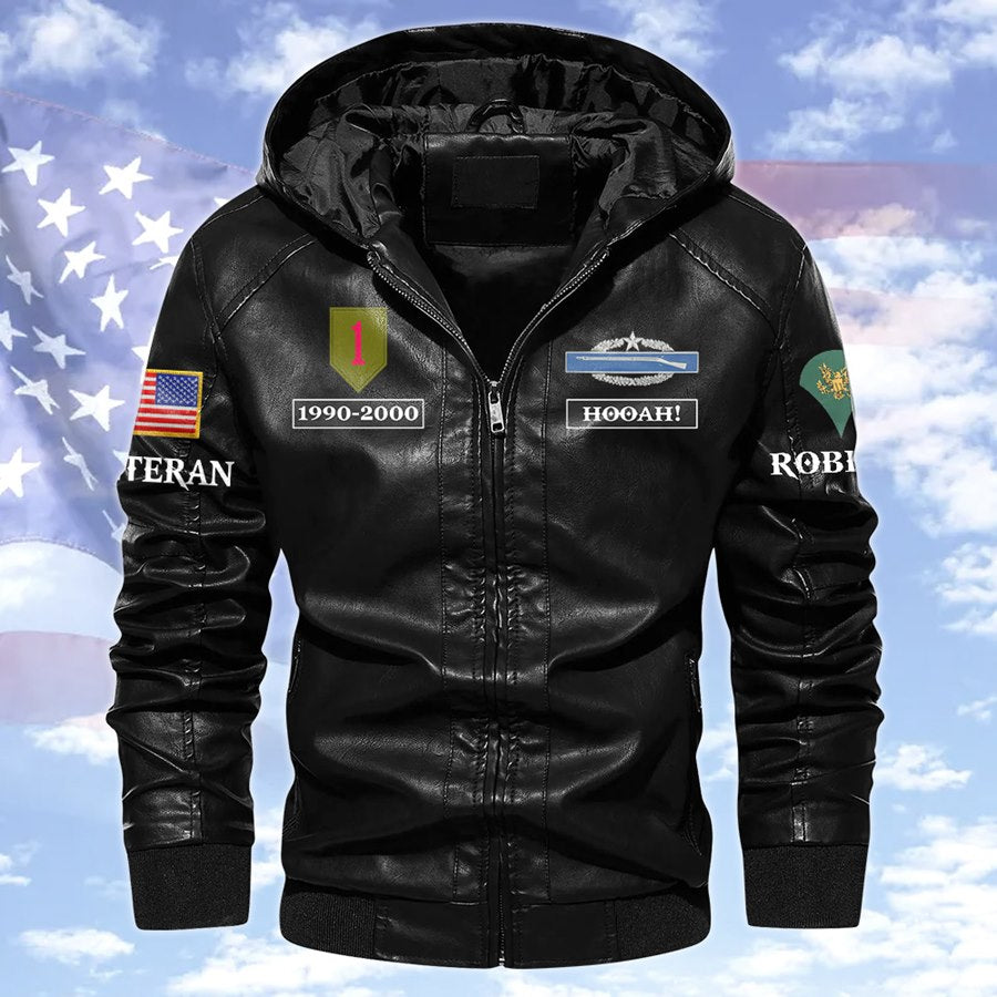 Custom Division Rank Year Of Service Leather Jacket Gift For Veteran Dad Grandpa Military Retirement Gift H2511 Trna