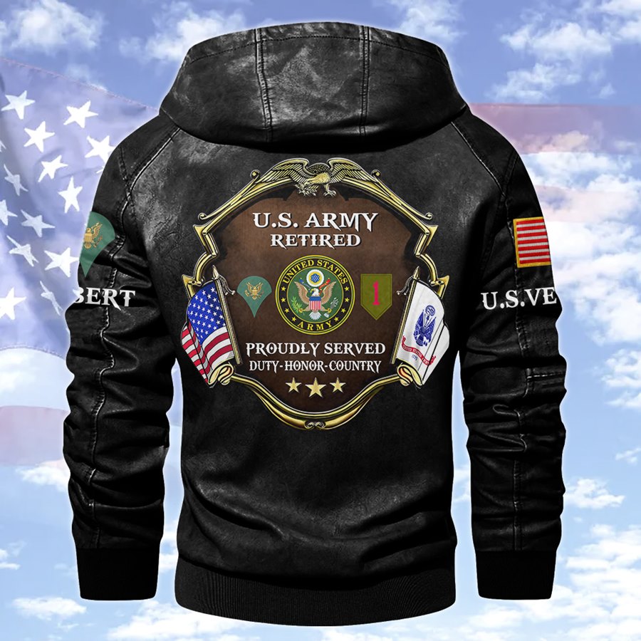 Custom Division Rank Year Of Service Leather Jacket Gift For Veteran Dad Grandpa Military Retirement Gift H2511 Trna