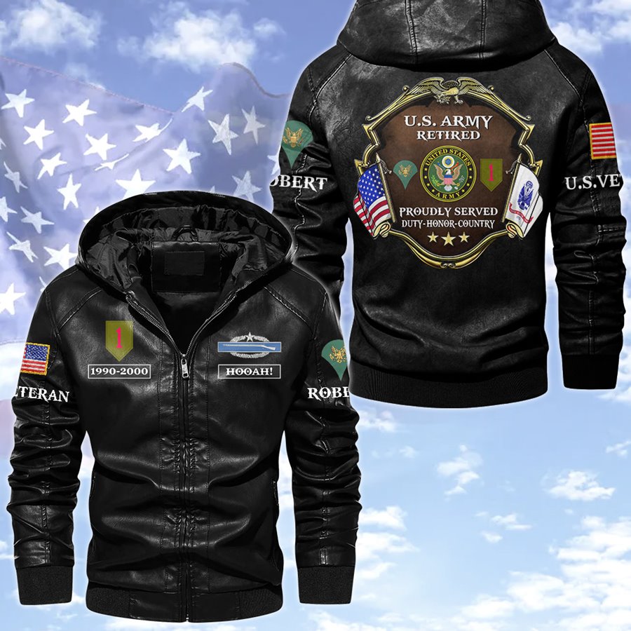 Custom Division Rank Year Of Service Leather Jacket Gift For Veteran Dad Grandpa Military Retirement Gift H2511 Trna