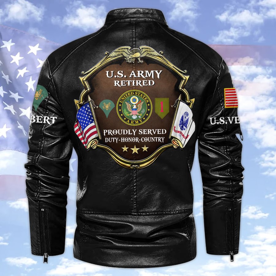 Custom Division Rank Year Of Service Leather Jacket Gift For Veteran Dad Grandpa Military Retirement Gift H2511 Trna