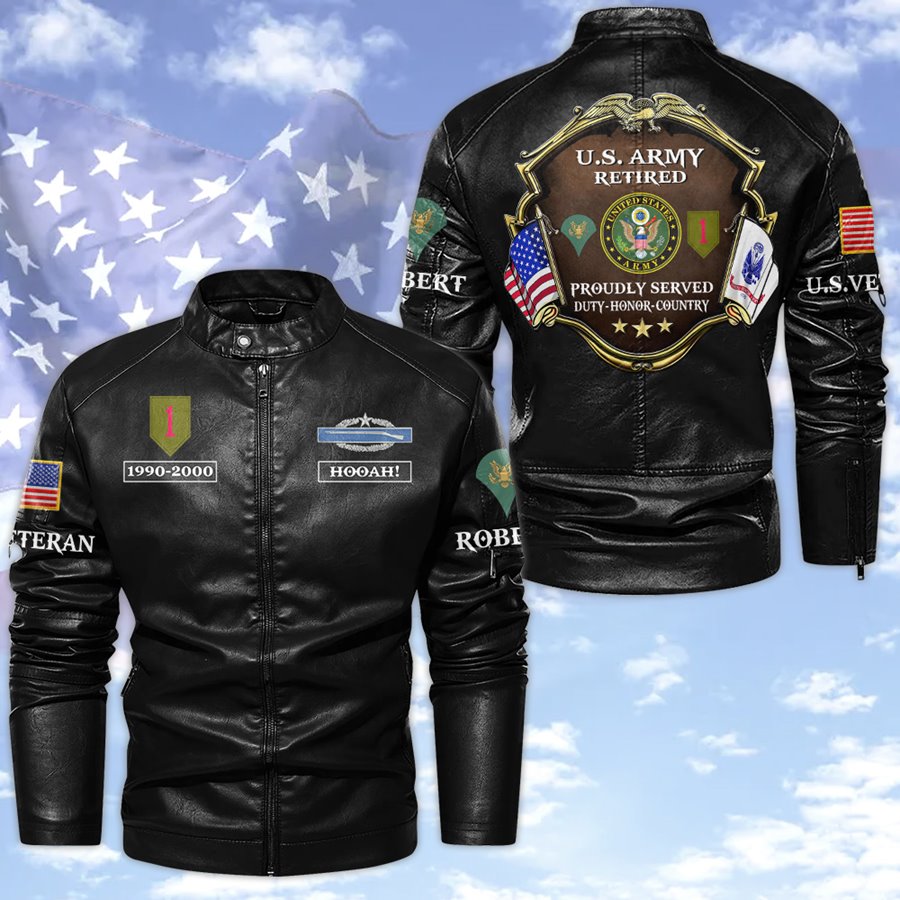 Custom Division Rank Year Of Service Leather Jacket Gift For Veteran Dad Grandpa Military Retirement Gift H2511 Trna