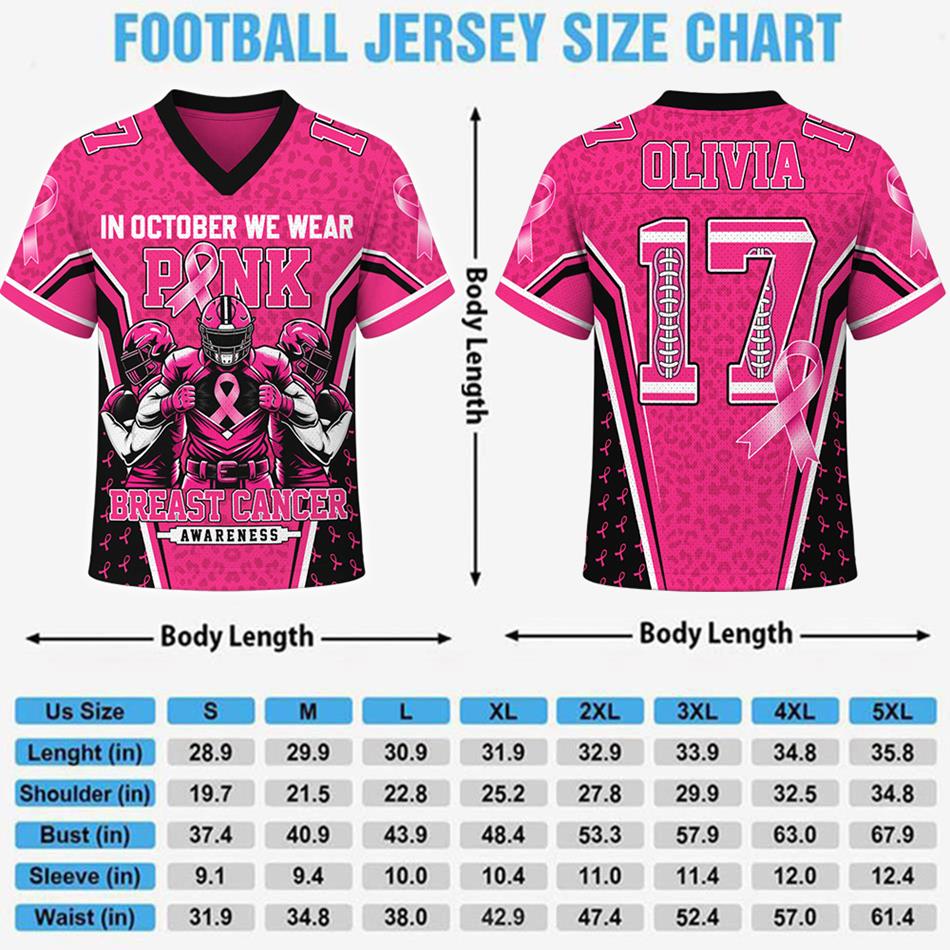Custom In October We Wear Pink Football Jersey Breast Cancer Awareness Football Jersey Personalized Name & Number Shirt H2511 Trna