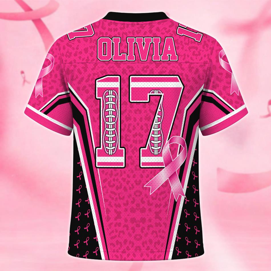Custom In October We Wear Pink Football Jersey Breast Cancer Awareness Football Jersey Personalized Name & Number Shirt H2511 Trna