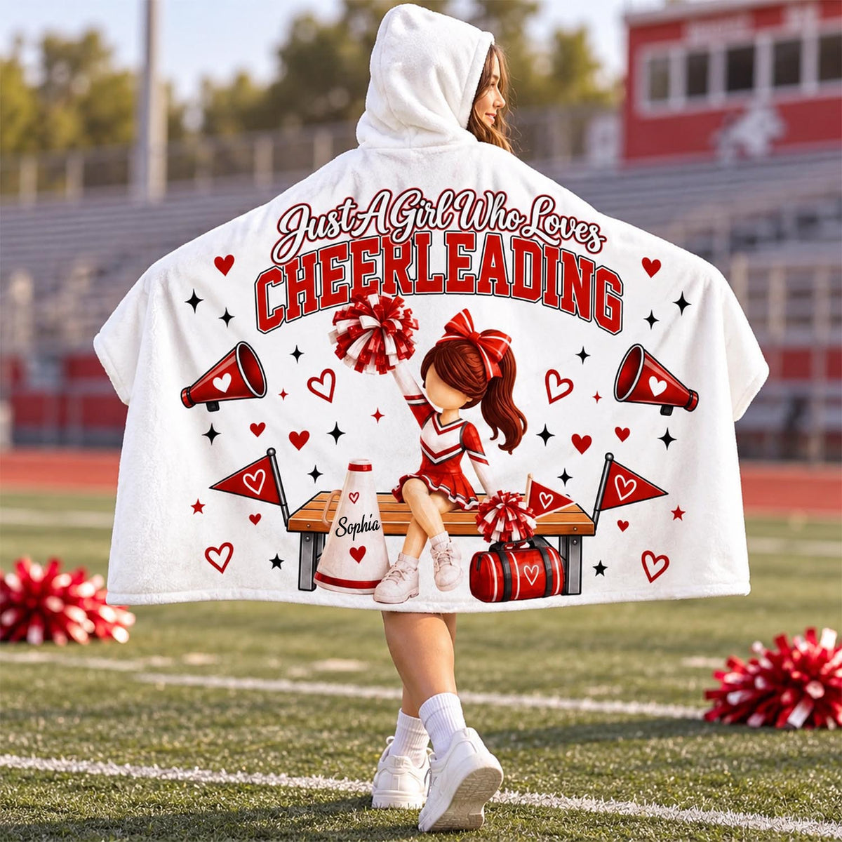 Personalized Just A Girl Who Loves Cheerleading Blanket Hoodie, Custom Name Cheer Gift For Girl L0411 Pt99 TL06