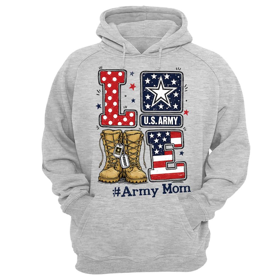Love Army Mom Combat Boots Custom Shirt For Proud Military Mom Sister Wife Grandma 4Th July Shirt H2511 Trna