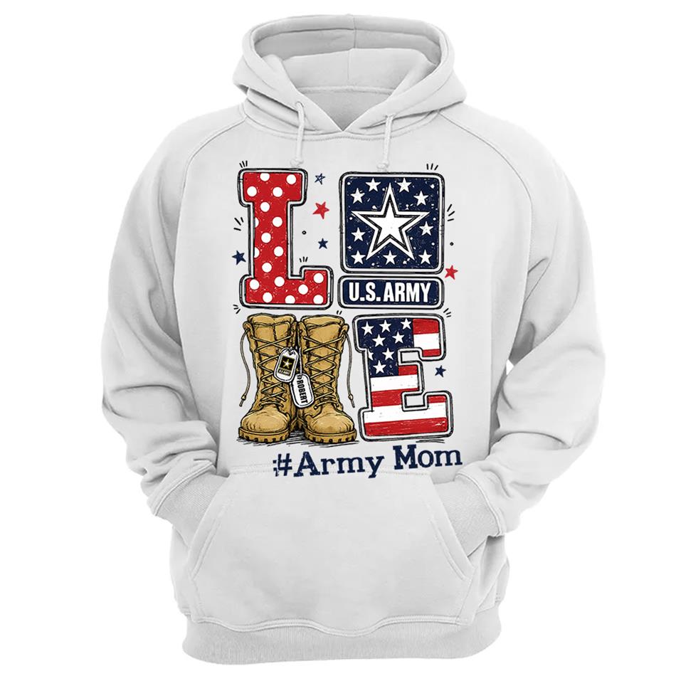 Love Army Mom Combat Boots Custom Shirt For Proud Military Mom Sister Wife Grandma 4Th July Shirt H2511 Trna