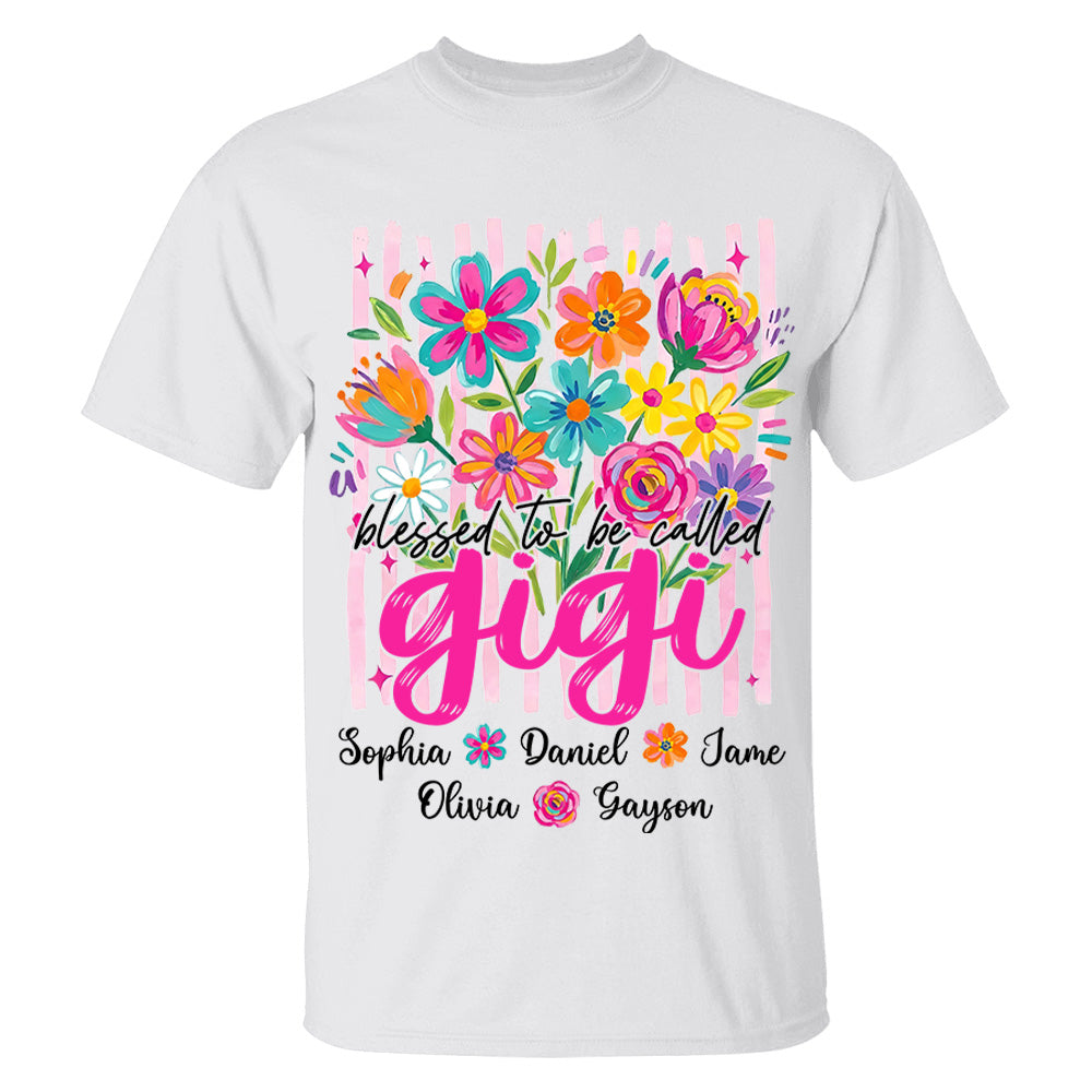 Blessed To Be Called Gigi, Personalized Grandma Shirt With Grandkids Name Custom, Striped Boho Floral Brushstroke Wildflower, Gift For Grandma Mom, Gift For Mother's Day MI209 VH01
