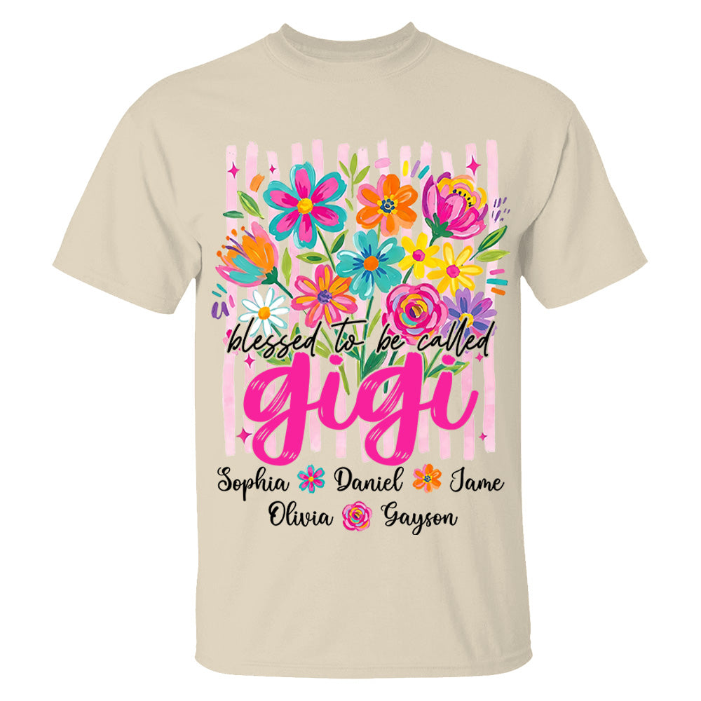 Blessed To Be Called Gigi, Personalized Grandma Shirt With Grandkids Name Custom, Striped Boho Floral Brushstroke Wildflower, Gift For Grandma Mom, Gift For Mother's Day MI209 VH01