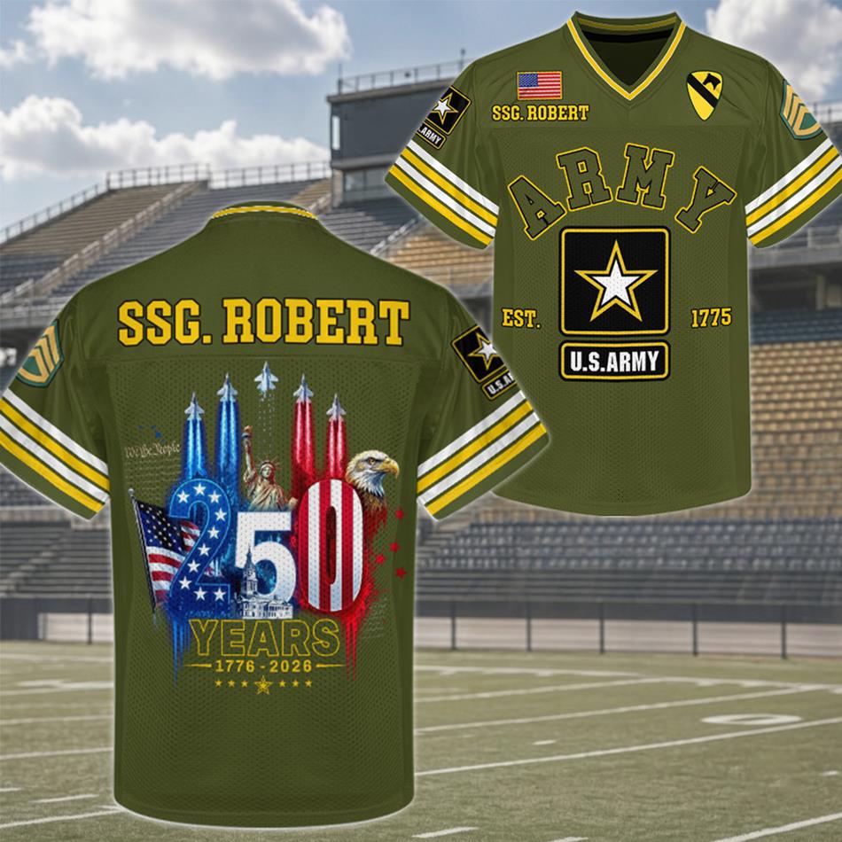 US Military 250th Aniversary Football Jersey Custom All Branches Rank Division Name For Military Retirement Veteran Dad Grandpa H2511 Trna