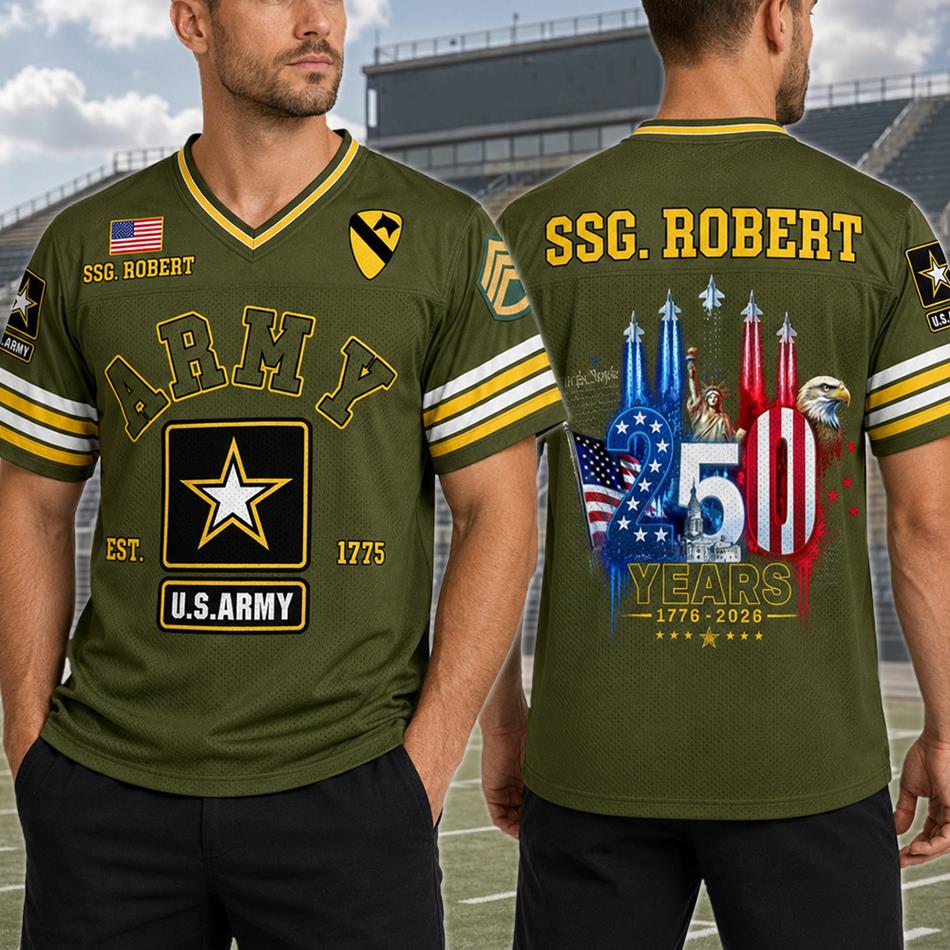 US Military 250th Aniversary Football Jersey Custom All Branches Rank Division Name For Military Retirement Veteran Dad Grandpa H2511 Trna