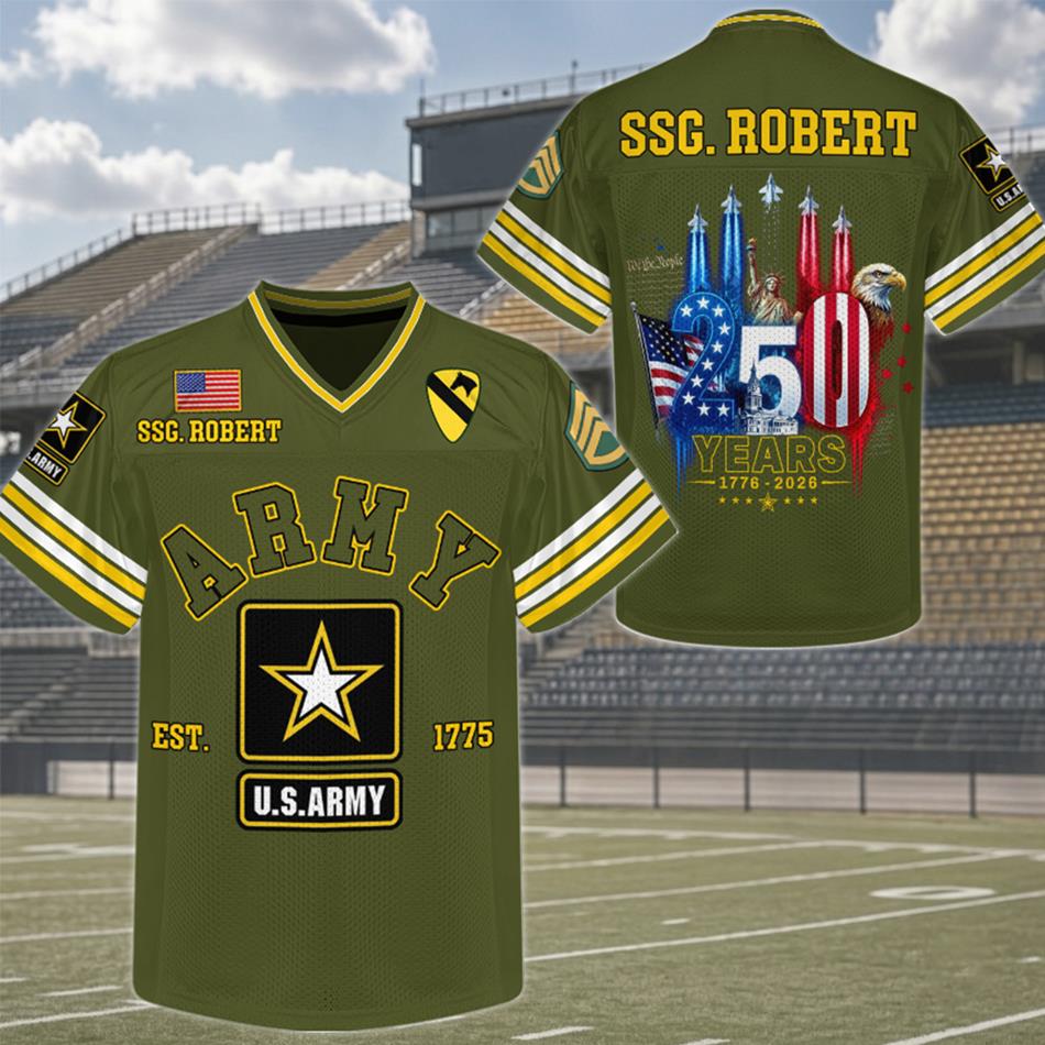 US Military 250th Aniversary Football Jersey Custom All Branches Rank Division Name For Military Retirement Veteran Dad Grandpa H2511 Trna