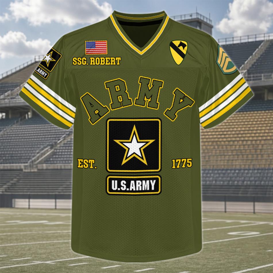 US Military 250th Aniversary Football Jersey Custom All Branches Rank Division Name For Military Retirement Veteran Dad Grandpa H2511 Trna