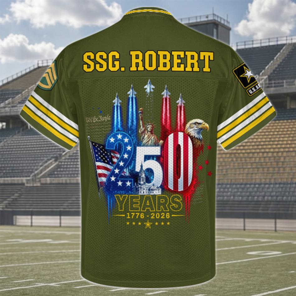 US Military 250th Aniversary Football Jersey Custom All Branches Rank Division Name For Military Retirement Veteran Dad Grandpa H2511 Trna