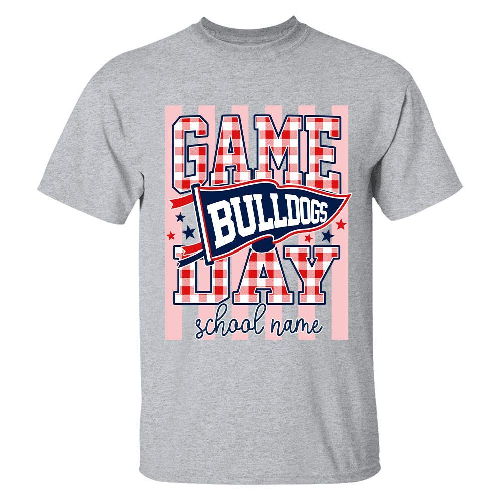 Game Day Striped School Mascot Shirt, Personalized Football School Spirit, Gifts For Teacher Student MI209 Hv01