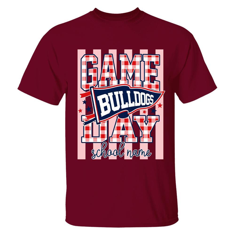 Game Day Striped School Mascot Shirt, Personalized Football School Spirit, Gifts For Teacher Student MI209 Hv01