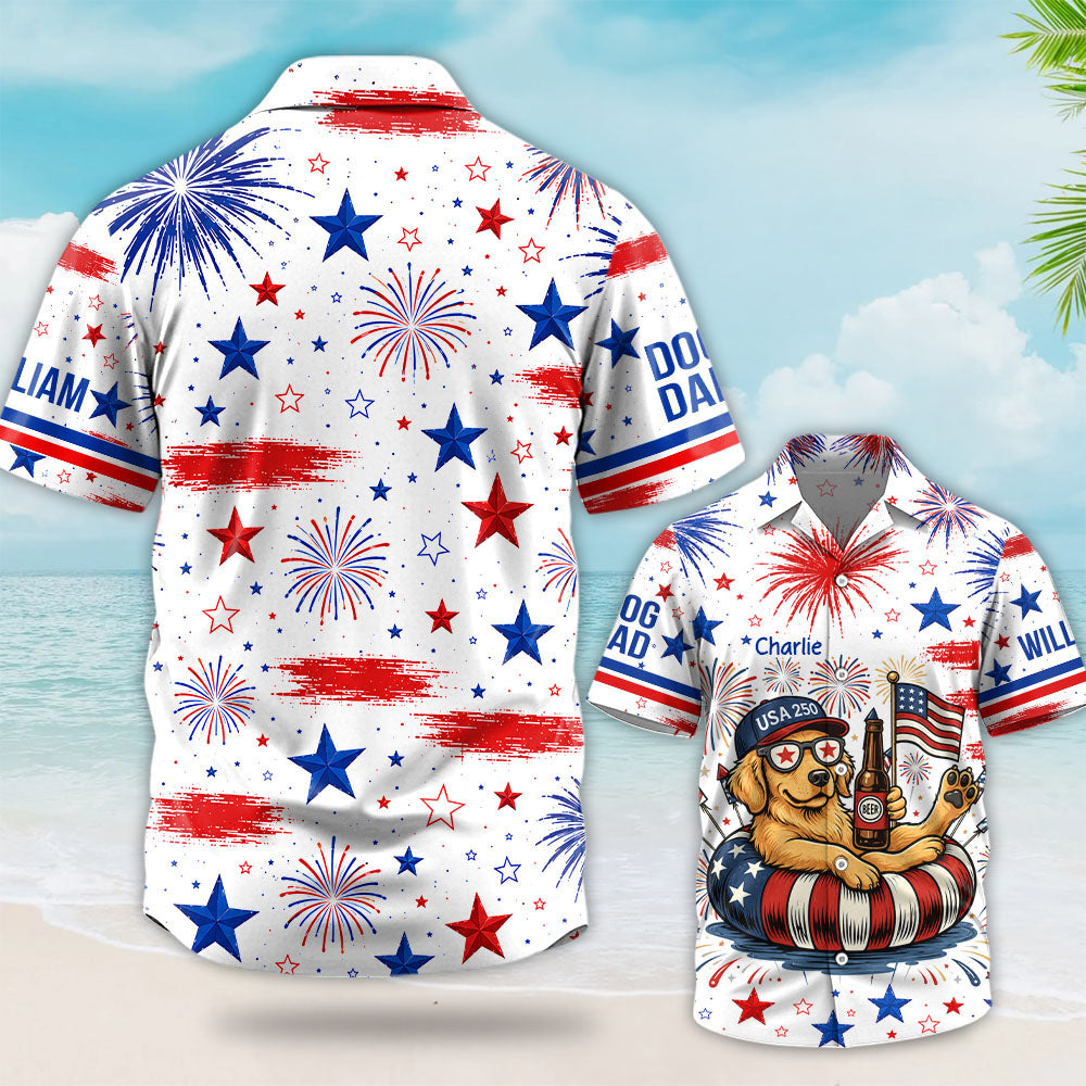 Funny Dog Beer American Flag, Personalized Hawaiian Shirt, Custom Photo Dog Gift For Dog Lovers, For Patriotic 4th of July, America 250 Years T1807 T24