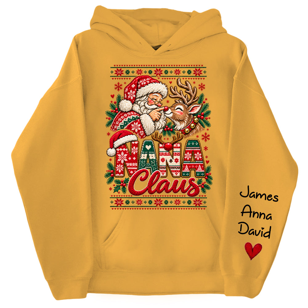 Custom Nana Claus Sweatshirt with Grandkids Names, Personalized Christmas Sweater, Cute Santa and Reindeer Holiday Crewneck C2408 Nh00 KL07