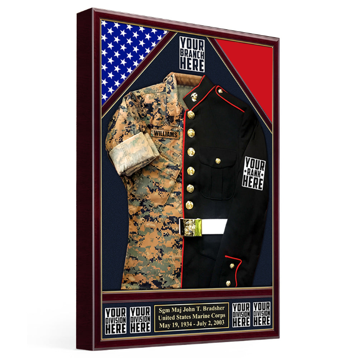 U.S. Military Shadow Boxes Camouflage and Dress Blues Uniform Personalized Poster Canvas For Military Veteran H2511