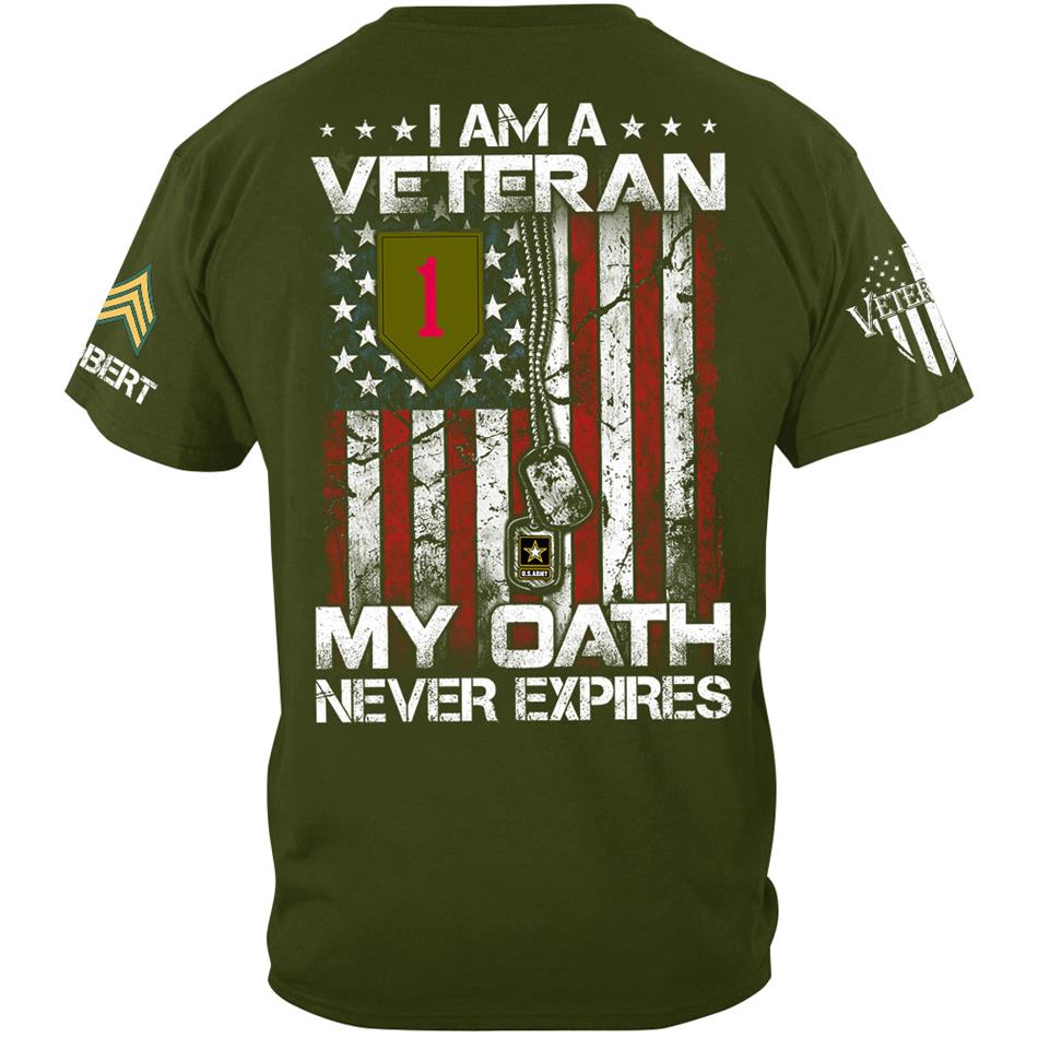I am A Veteran My Oath Never Expires Veteran Day Custom Division Rank Shirt For Soldier Veteran Dad Grandpa H2511 Trna