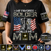 My Favorite Soldier Calls Me Mom Flag Combat Boots Custom Shirt For Proud US Military Mom Dad Shirt H2511 Trna