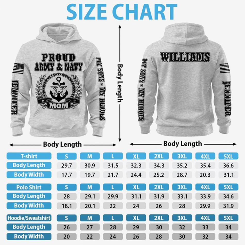 Proud Military Mom My Sons My Heroes Custom All Over Print Shirt Hoodie Gift For Mom Dad Grandma Family Members H2511 Trna